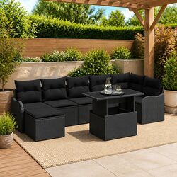 Outdoor Garden Sofa Set 8pcs Modular Black Poly Rattan Patio Seating with