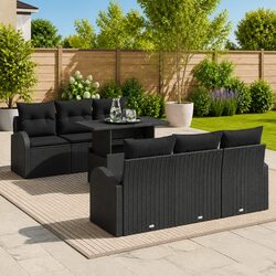 Garden Sofa Set 7 Pieces Black Poly Rattan Modular Outdoor Seating with Cushions