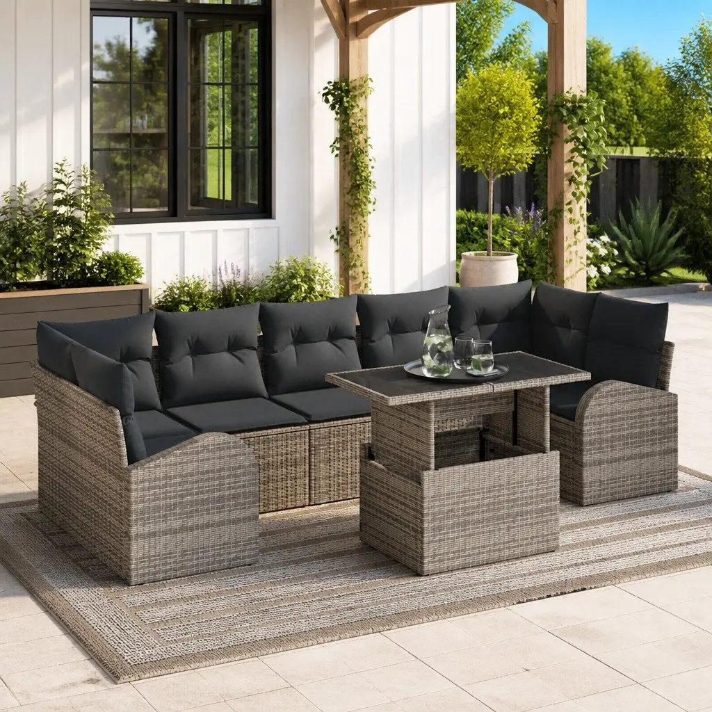 Garden Sofa Set Modular Outdoor Seating 8 Piece Grey Poly Rattan with Cushions