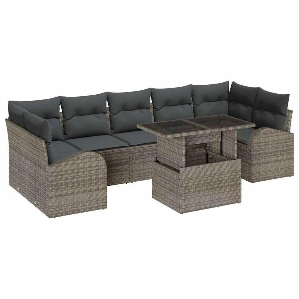 Garden Sofa Set Modular Outdoor Seating 8 Piece Grey Poly Rattan with Cushions