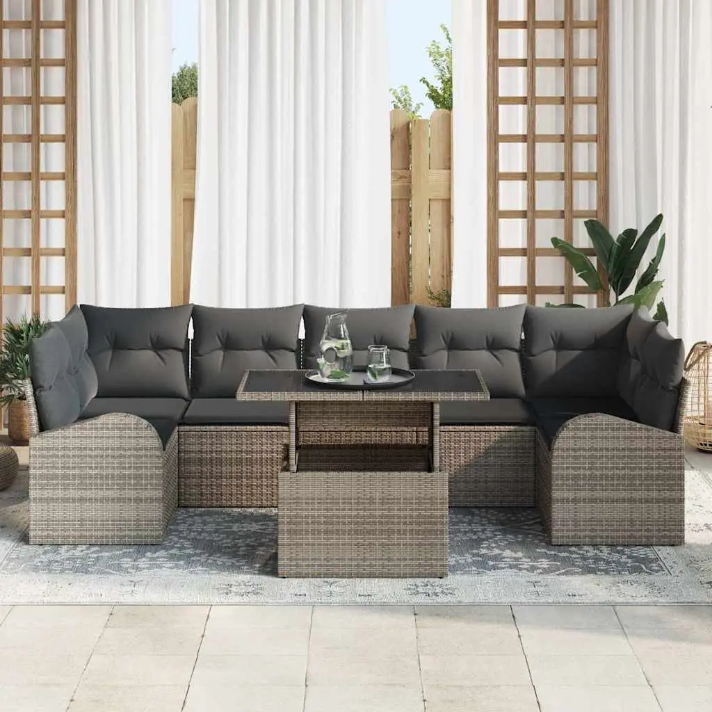 Garden Sofa Set Modular Outdoor Seating 8 Piece Grey Poly Rattan with Cushions