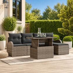 Outdoor Garden Sofa Set 6 Pcs Grey Poly Rattan Modular Lounge Furniture