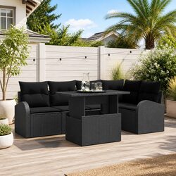 Outdoor Garden Sofa Set 6 pcs Modular Seating Black Poly Rattan with Cushions
