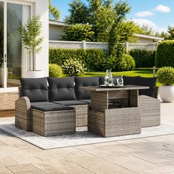 Garden Sofa Set 7 Piece Outdoor Furniture Lounger Grey Poly Rattan Modular