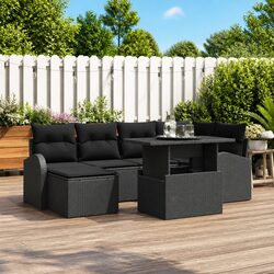 Outdoor Garden Sofa Set 7 Piece Black Poly Rattan Modular Lounge Seating with