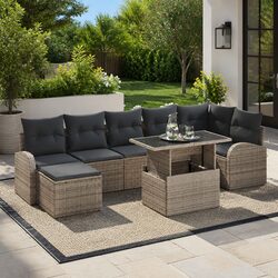 Garden Sofa Set 8 Pieces Modular Outdoor Patio Furniture with Cushions Grey