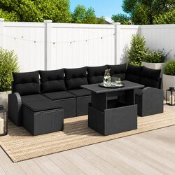 Garden Sofa Set 8 Piece Modular Outdoor Furniture Poly Rattan Patio Black