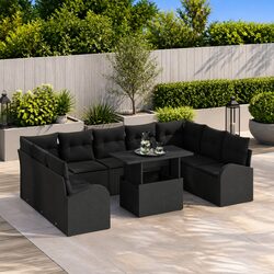 Outdoor Garden Sofa Set 10 Piece Modular Black Poly Rattan Patio Furniture with