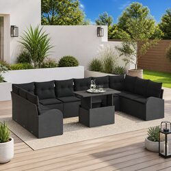Modular Garden Sofa Set 11 Pieces Black Poly Rattan Outdoor Furniture with