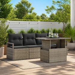 Modular Garden Sofa Set 5 Pieces Grey Poly Rattan Outdoor Furniture Storage