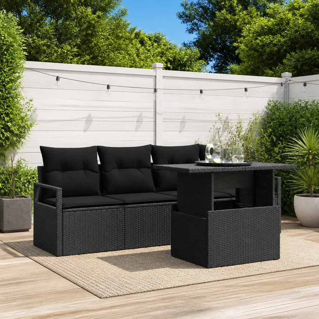 Modular Garden Sofa Set 5 Pieces Black Poly Rattan Outdoor Furniture Patio