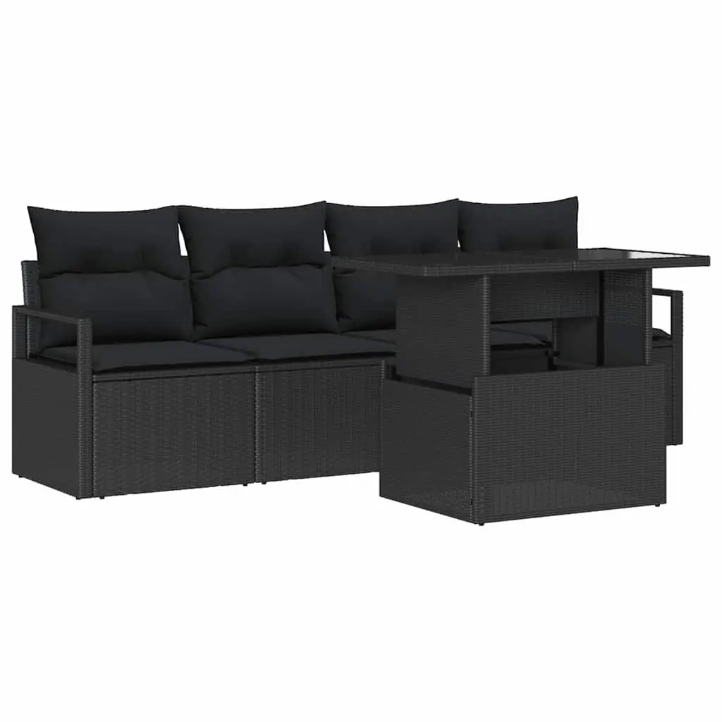 Modular Garden Sofa Set 5 Pieces Black Poly Rattan Outdoor Furniture Patio