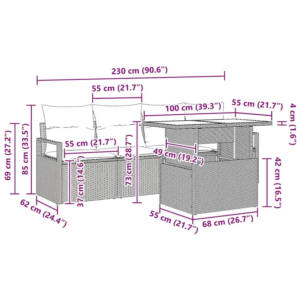 Modular Garden Sofa Set 5 Pieces Black Poly Rattan Outdoor Furniture Patio