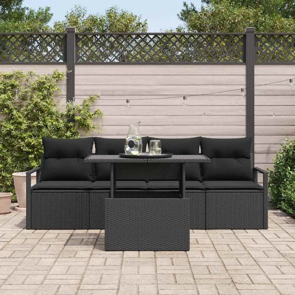 Modular Garden Sofa Set 5 Pieces Black Poly Rattan Outdoor Furniture Patio