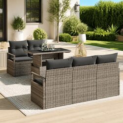 Modular Garden Sofa Set 6 Piece Outdoor Furniture with Storage Patio Grey