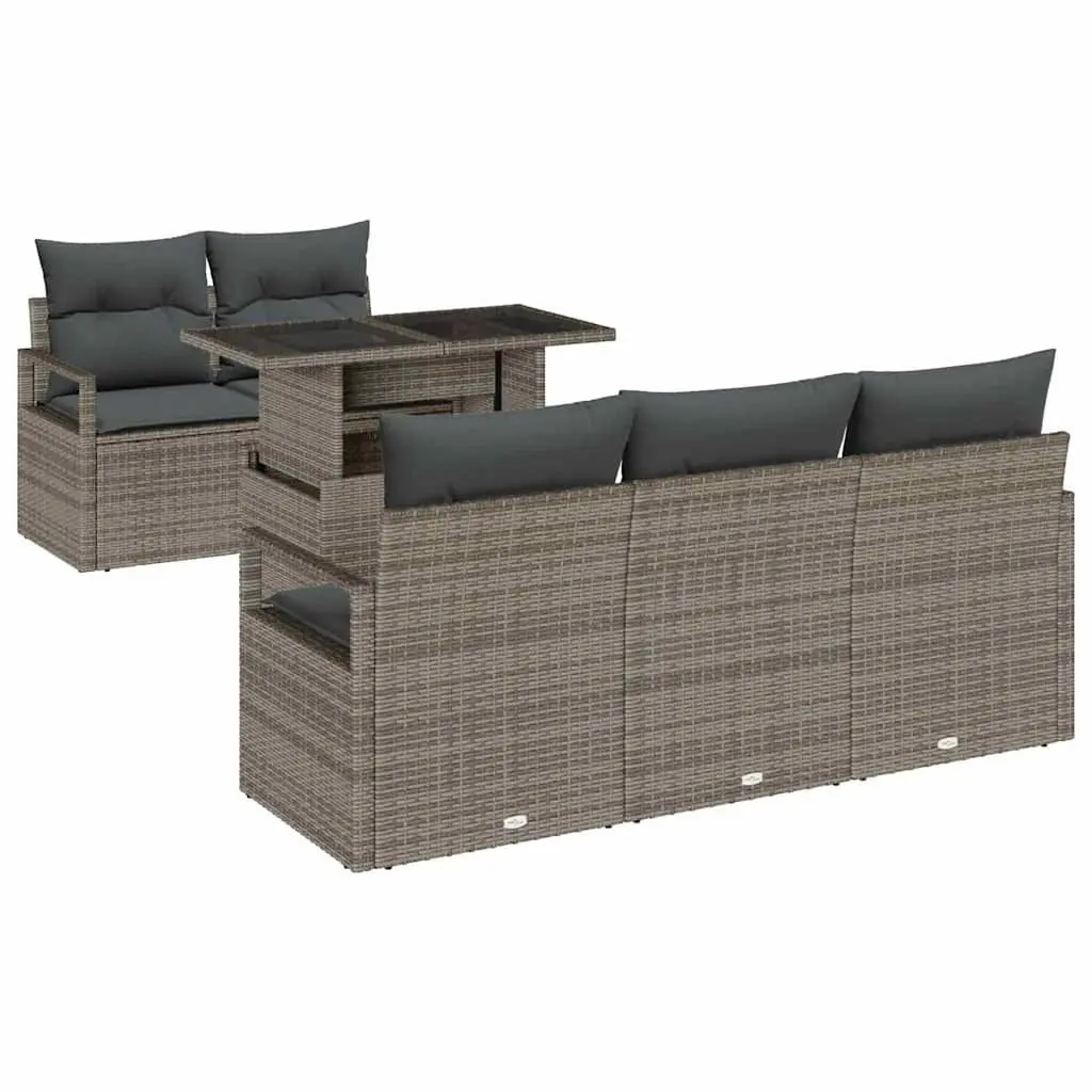 Modular Garden Sofa Set 6 Piece Outdoor Furniture with Storage Patio Grey