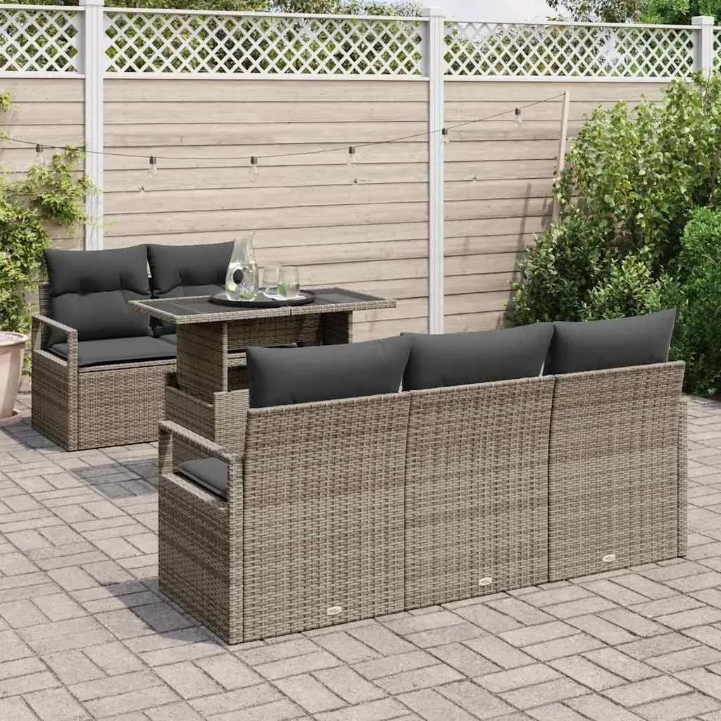 Modular Garden Sofa Set 6 Piece Outdoor Furniture with Storage Patio Grey