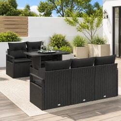 Modular Garden Sofa Set 6 pcs Black Poly Rattan Outdoor Furniture with Storage