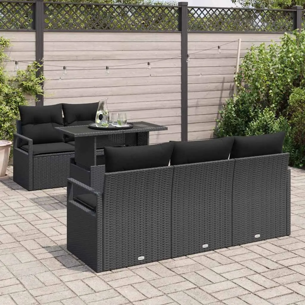 Modular Garden Sofa Set 6 Piece Black Poly Rattan Outdoor Furniture with Storage