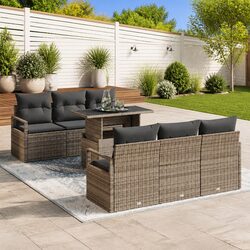 Modular Garden Sofa Set 7 Pieces Grey Poly Rattan Outdoor Furniture with