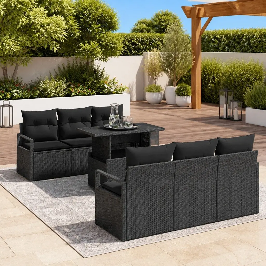 Modular Garden Sofa Set 7 Pieces Black Poly Rattan Outdoor Furniture