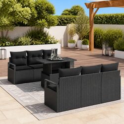 Modular Garden Sofa Set 7 Pieces Black Poly Rattan Outdoor Furniture with