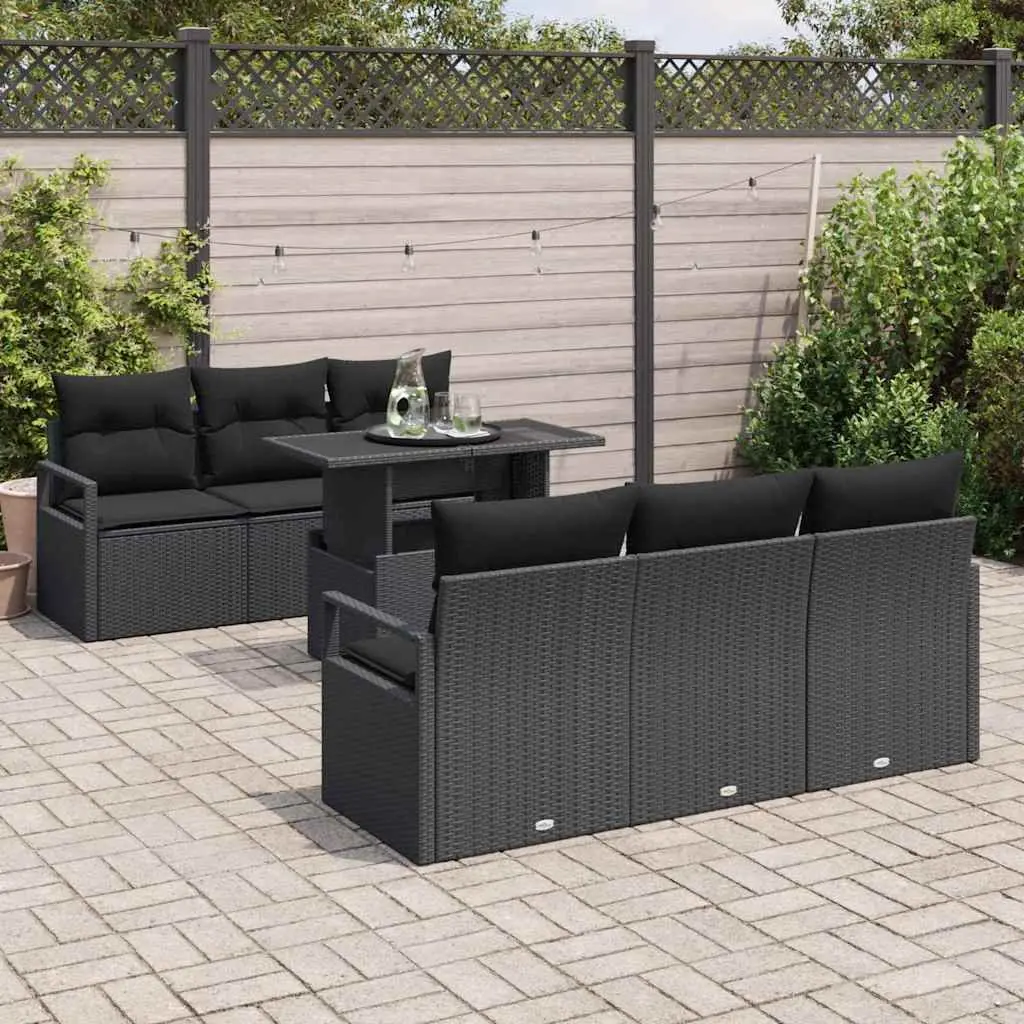 Modular Garden Sofa Set 7 Pieces Black Poly Rattan Outdoor Furniture
