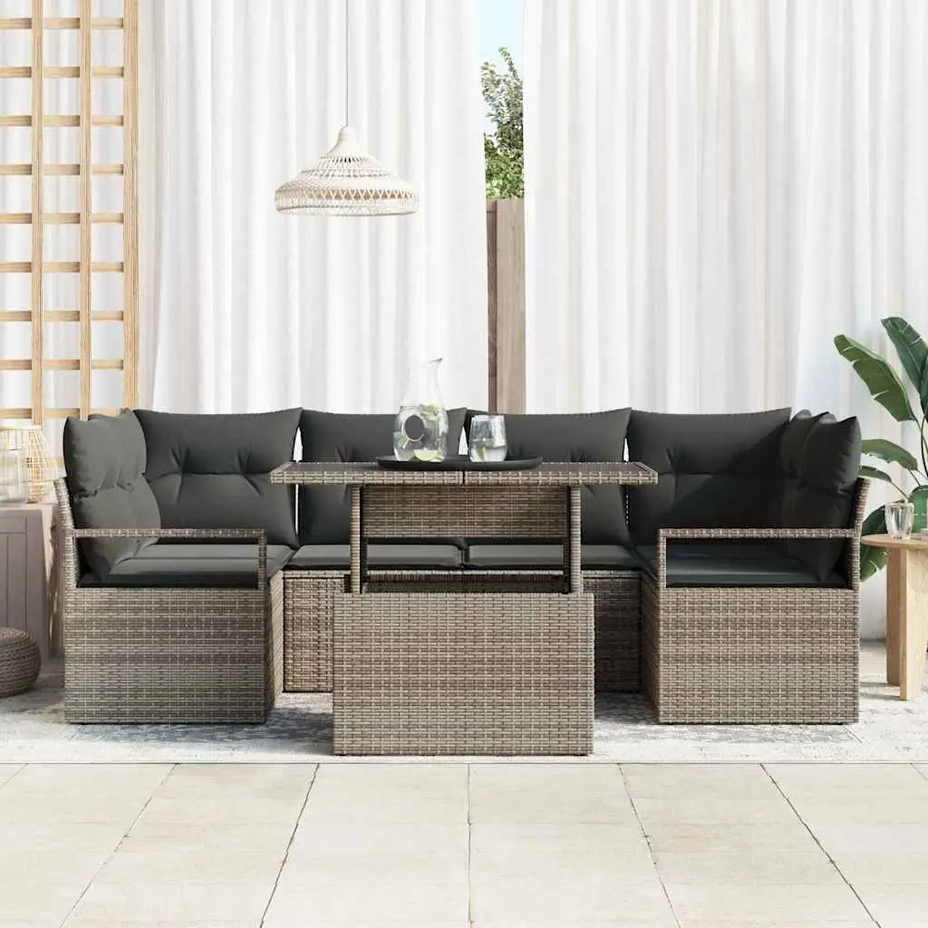 Garden Sofa Set Modular Outdoor Furniture 7 Piece Grey Poly Rattan with Storage