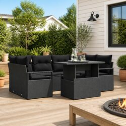 Garden Sofa Set Modular 7 Piece Outdoor Furniture Black Poly Rattan Patio