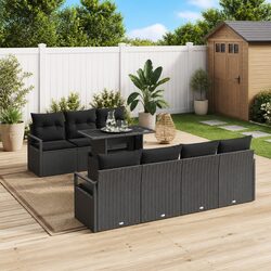 Garden Sofa Set 8 pcs Modular Outdoor Furniture with Cushions Black Poly Rattan