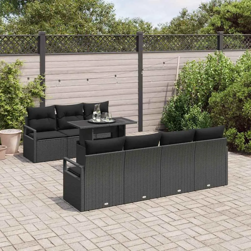 Garden Sofa Set Modular Outdoor Furniture 8 Piece Black Poly Rattan with Cushions