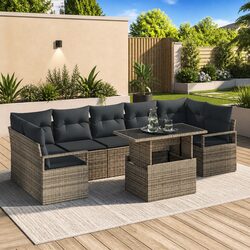 Garden Sofa Set 8 Pieces Grey Poly Rattan Outdoor Furniture Modular Seating