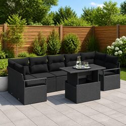 Garden Sofa Set 8 Pieces Outdoor Furniture Black Poly Rattan Modular Seating
