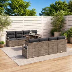 Garden Sofa Set 9 Pieces Outdoor Furniture Grey Poly Rattan Modular Lounge