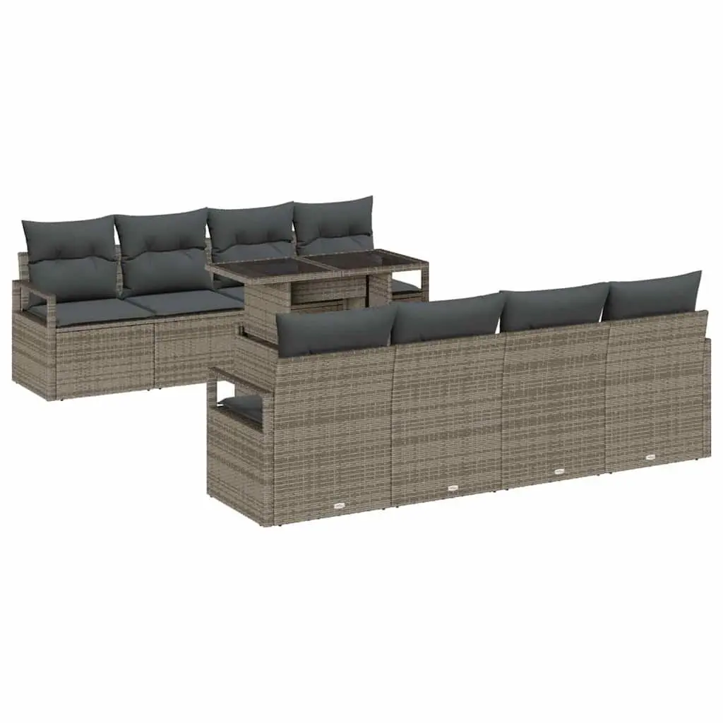 Garden Sofa Set Modular Outdoor Furniture 9 Pieces Grey Poly Rattan