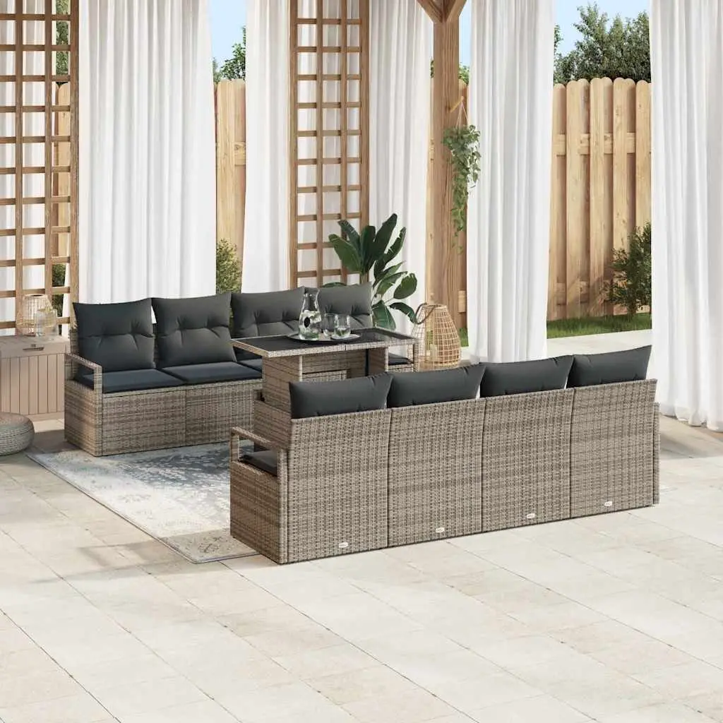 Garden Sofa Set Modular Outdoor Furniture 9 Pieces Grey Poly Rattan