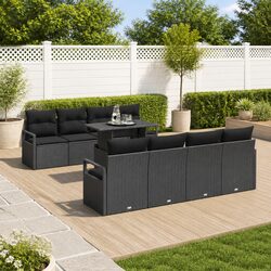 Outdoor Garden Sofa Set 9 Pcs Modular Sectional Furniture Black Poly Rattan