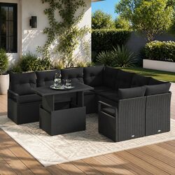 Outdoor Garden Sofa Set 9 Piece Black Poly Rattan Modular Lounge Furniture
