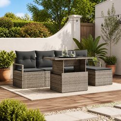 Garden Sofa Set 6 Piece Modular Outdoor Furniture Grey Poly Rattan with Storage