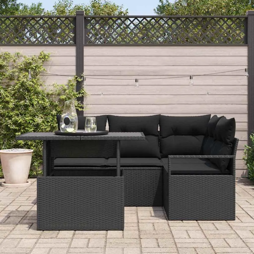 Garden Sofa Set Modular Sectional 5 Pieces Outdoor Furniture Black Poly Rattan