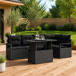 Garden Sofa Set 6 Piece Outdoor Furniture Modular Seating Black Poly Rattan