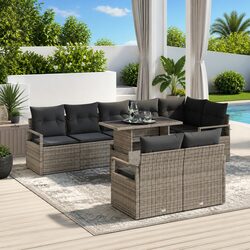 Modular Garden Sofa Set 9 Piece Grey Outdoor Furniture Poly Rattan with Cushions