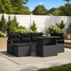 Garden Sofa Set 7 Pieces Black Poly Rattan Modular Outdoor Furniture with