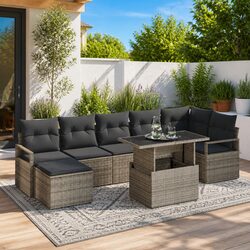 Garden Sofa Set 8 Pcs Modular Outdoor Furniture Grey Poly Rattan with Storage