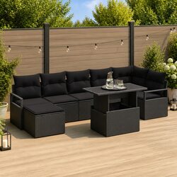 Garden Sofa Set 8 Pieces Modular Outdoor Furniture Black Poly Rattan with