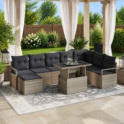 Garden Sofa Set 9 Piece Outdoor Furniture Grey Poly Rattan Modular Patio Lounge