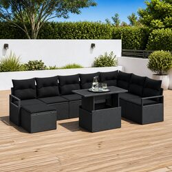 Garden Sofa Set Outdoor Furniture 9 Piece Black Poly Rattan Modular Patio