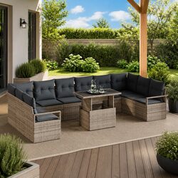 Garden Sofa Set 11 Piece Outdoor Furniture Modular Seating Grey Poly Rattan