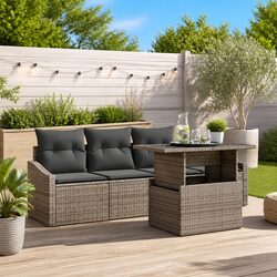 Outdoor Garden Sofa Set 5pcs Modular Poly Rattan Furniture with Storage Benches