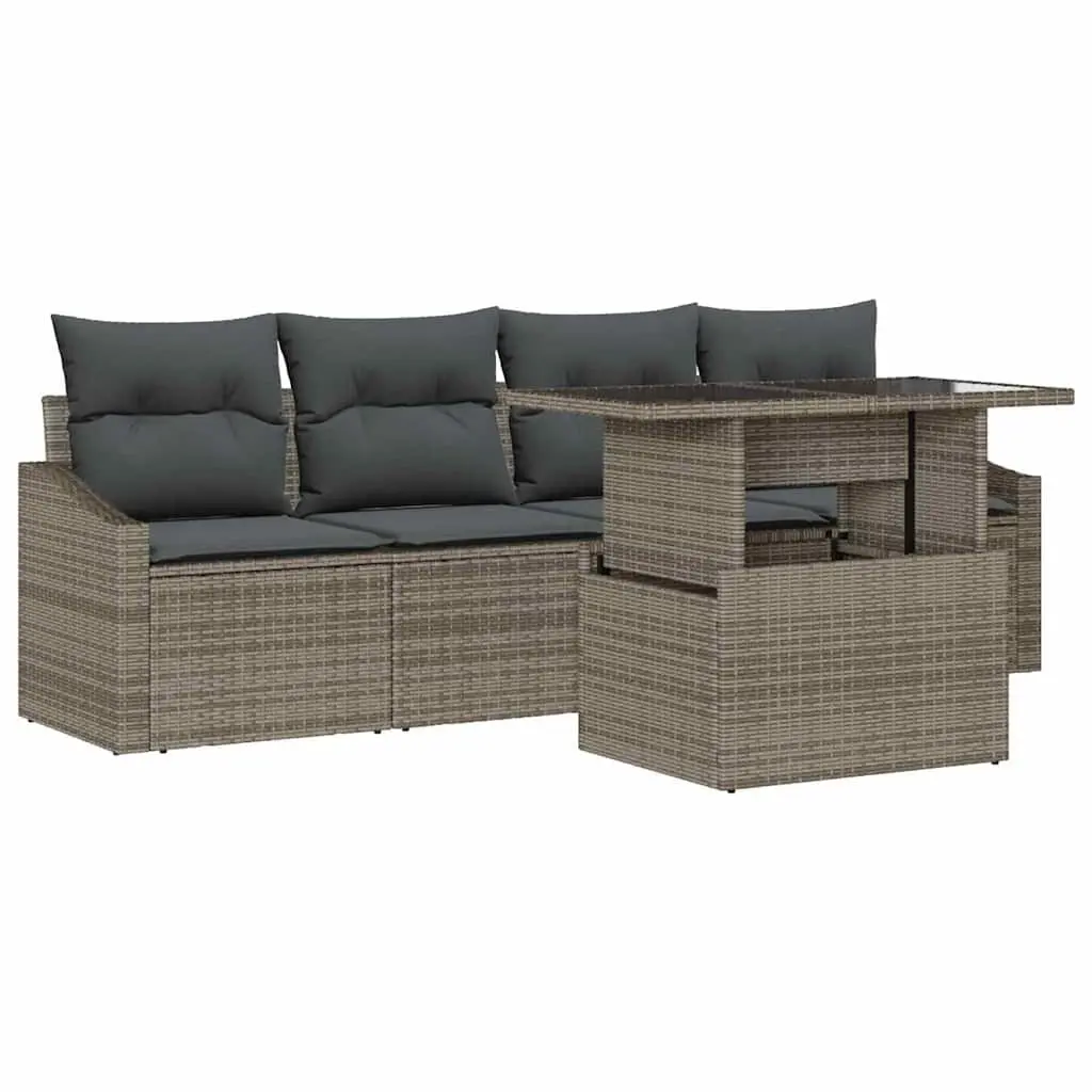 Outdoor Sofa Set Modular 5 Piece Poly Rattan with Storage Benches Beige